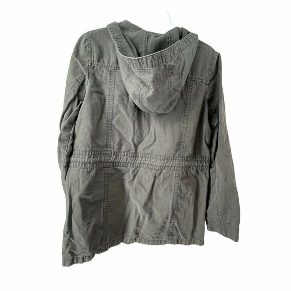 Gray Field Jacket Womens Size M Abound Brand Gray Hooded Cinch Waist Full Zip - Picture 2 of 6